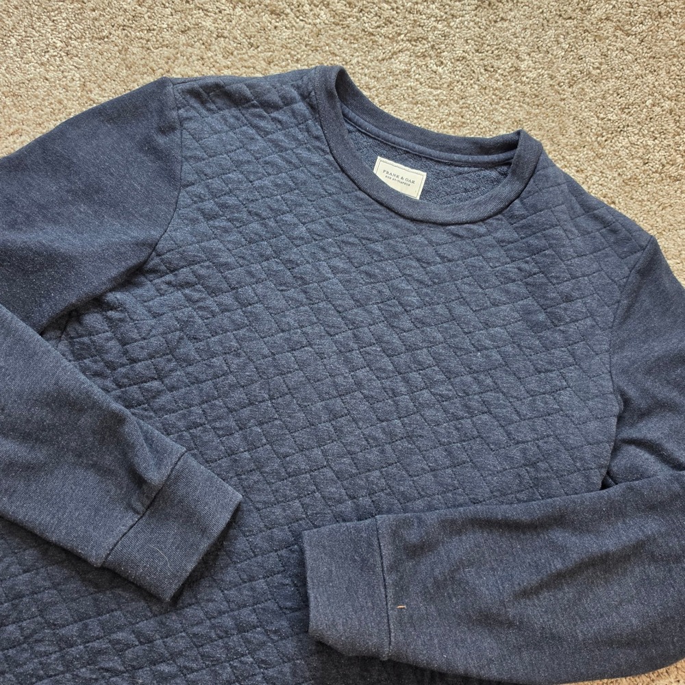 Frank & Oak Quilted Sweatshirt Womens Small Navy Blue Cotton Blend Side Zip Cozy